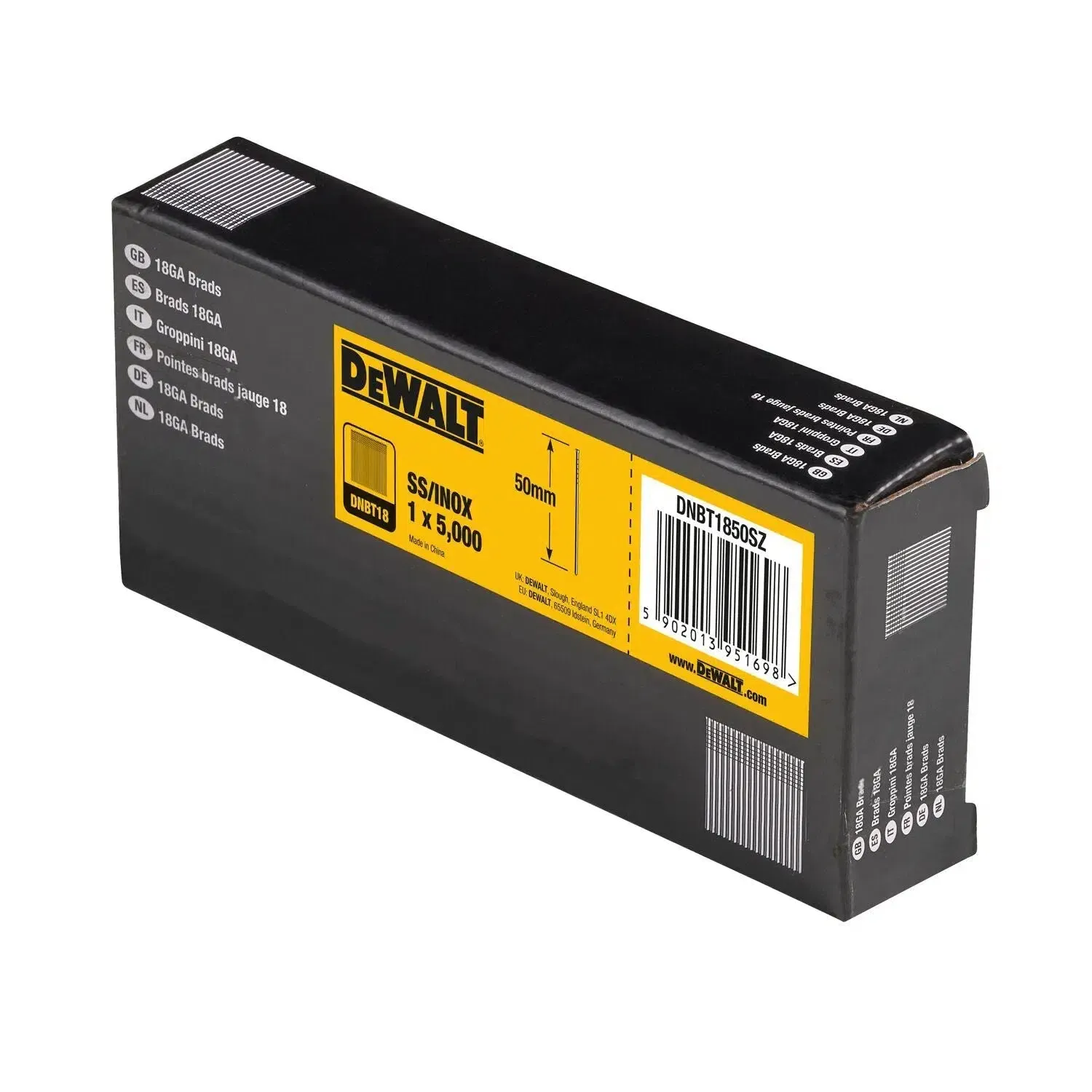 DeWALT DNBT1850SZ 18 Gauge RVS Spijkers 1.25x50mm 5000 stuks