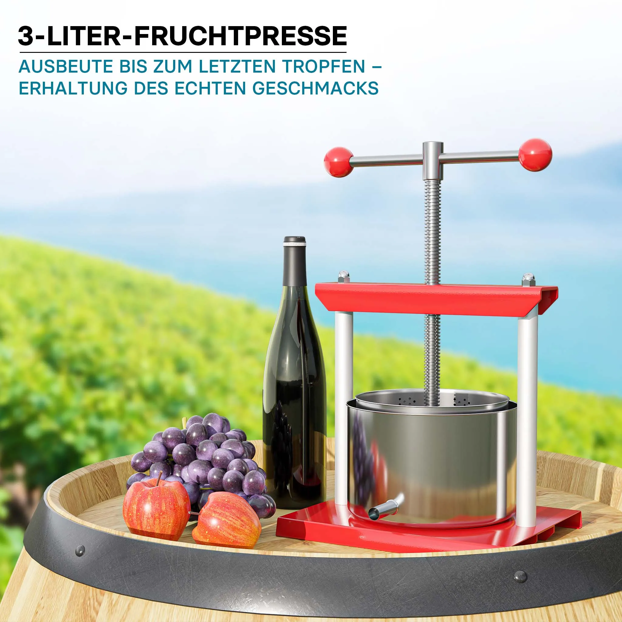 Fruitpers wijnpers staal 3 liter roestvrijstalen korf vruchtenpers bessenpers