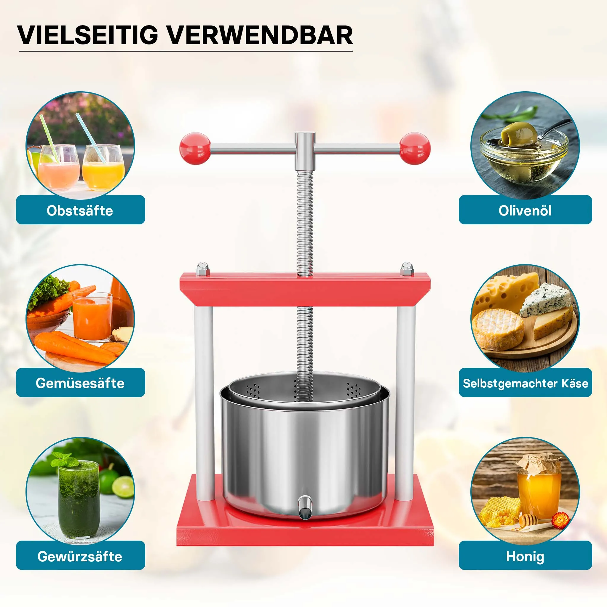 Fruitpers wijnpers staal 3 liter roestvrijstalen korf vruchtenpers bessenpers