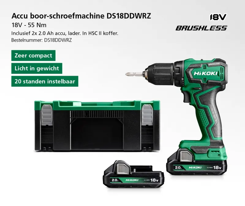 HIKOKI DS18DDWRZ ACCUBOORMACHINE | 18 VOLT 2,0 AH LIION | +SYSTAINER