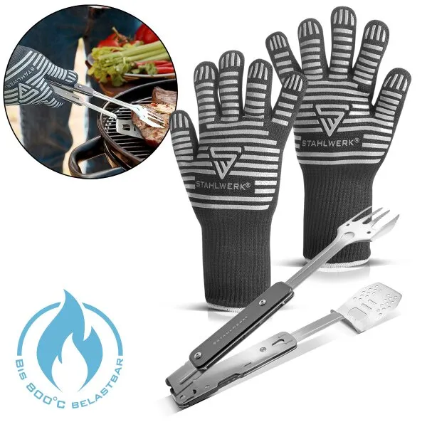 STAHLWERK BARBECUE SET MET 4IN1 BBQ MULTITOOL BARBECUE SET BESTAANDE UIT BARBECUE TANG, BARBECUE VORK, BARBECUE DRAAIER EN FLE