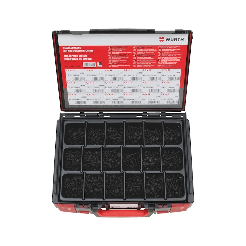 Zelftappende schroeven, lenskop met kraag assortiment 1402 stuks in systeemkoffer 4.4.1.